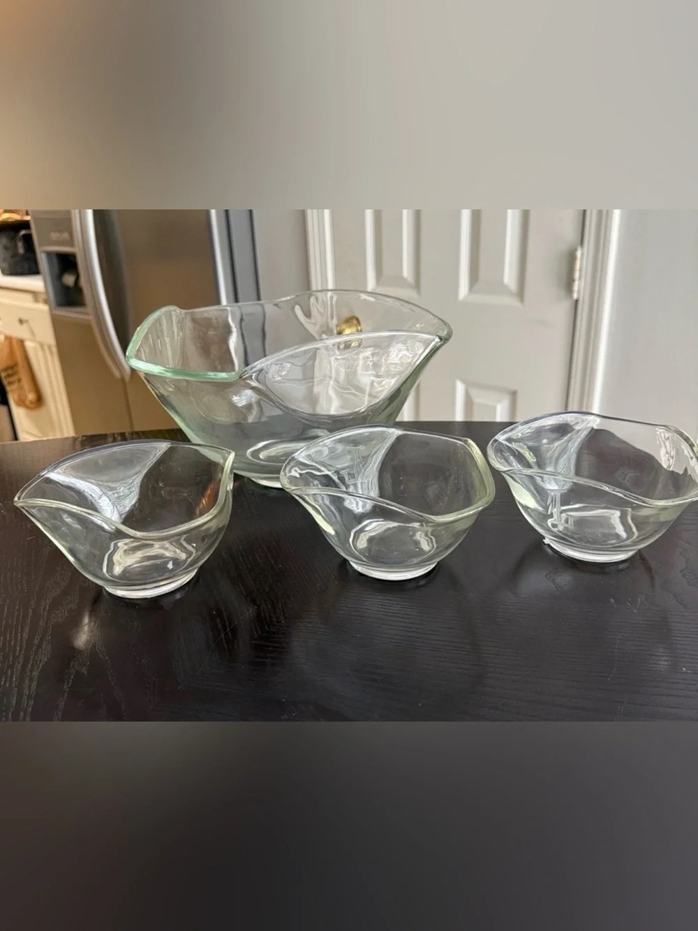 Vntage Clear Glass Pinch or Ruffle-Edge Chip And Dip Bowl Set